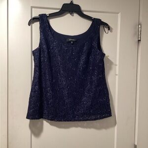 NWOT R & M Richards Size 8 Holiday Navy Blue lace sequin top sleeveless